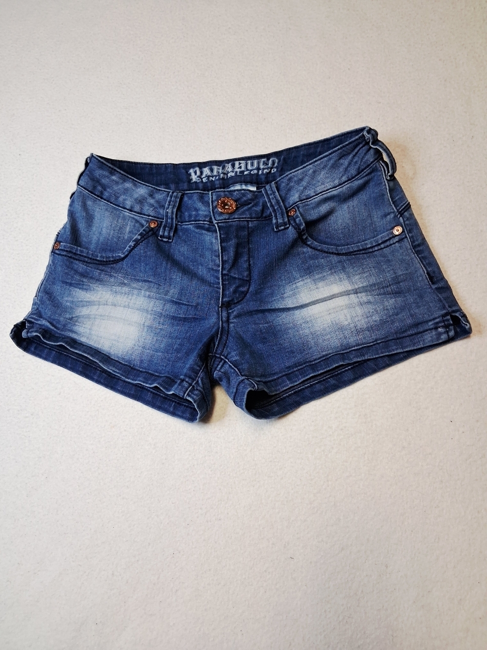 4/20$ Parasuco Dark Blue Distressed Denim Short Shorts